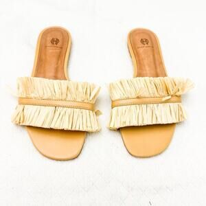House of Harlow 1960 x Revolve Frayed Raffia Flat Sandal Size 7.5 NWOB